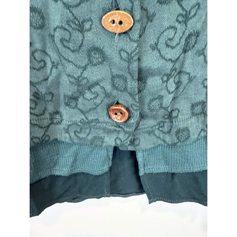 Vintage J. Jill Women's Hunter Green Wood Buttoned Cardigan Floral Vine S Folk - Picture 4 of 6